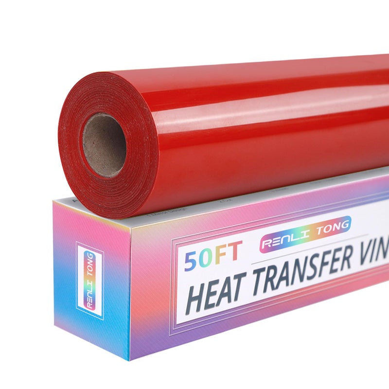 RENLITONG Red Iron on Vinyl 12Inch by 50ft Roll HTV Heat Transfer Vinyl for T-Shirt HTV Rolls for All Cutter Machine - Easy to Cut & Weed for Heat Transfer Design - Image 1